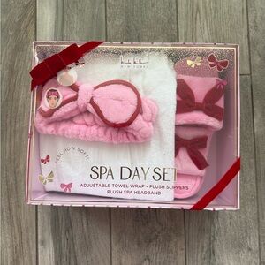 Nicole Miller Pink Spa Day Set -  Plush Headband, Towel Wrap & Slippers